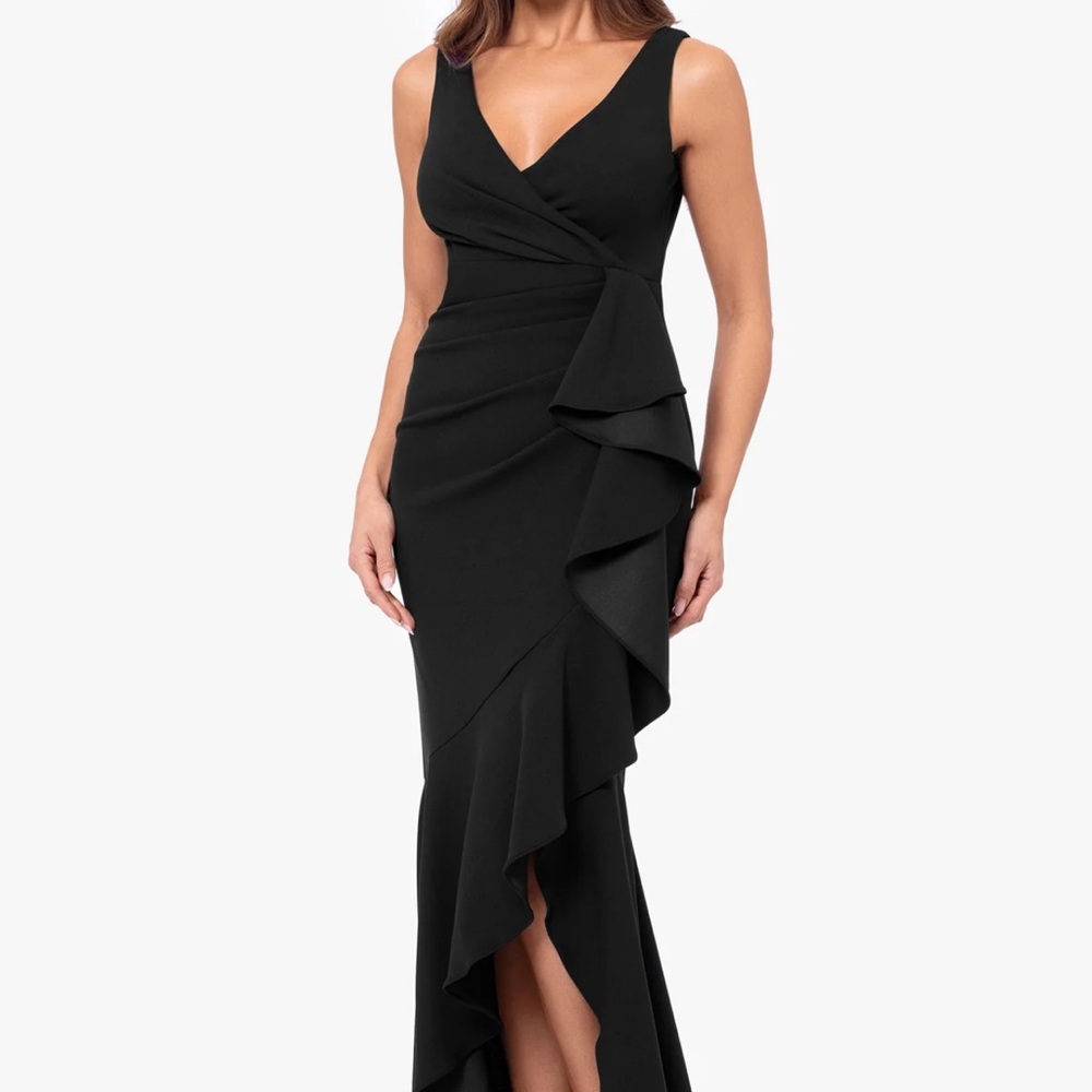Betsy & Adam Black Asymmetrical Dress Size 10 Elegant Formal Cocktail Midi Dress
